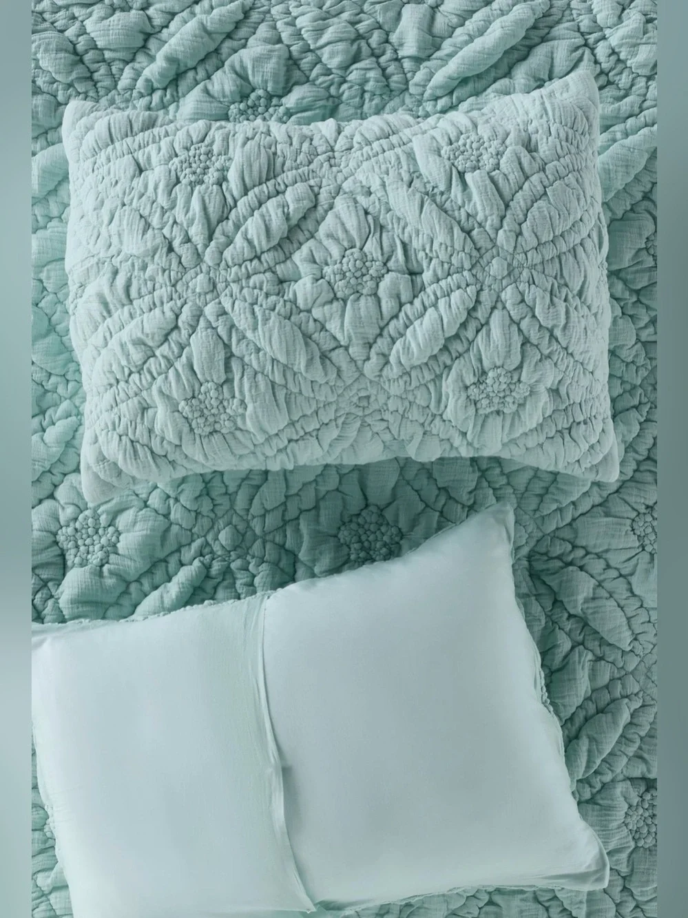 Set of 2 Anthropologie everly standard pillow shams covers quilted mint green